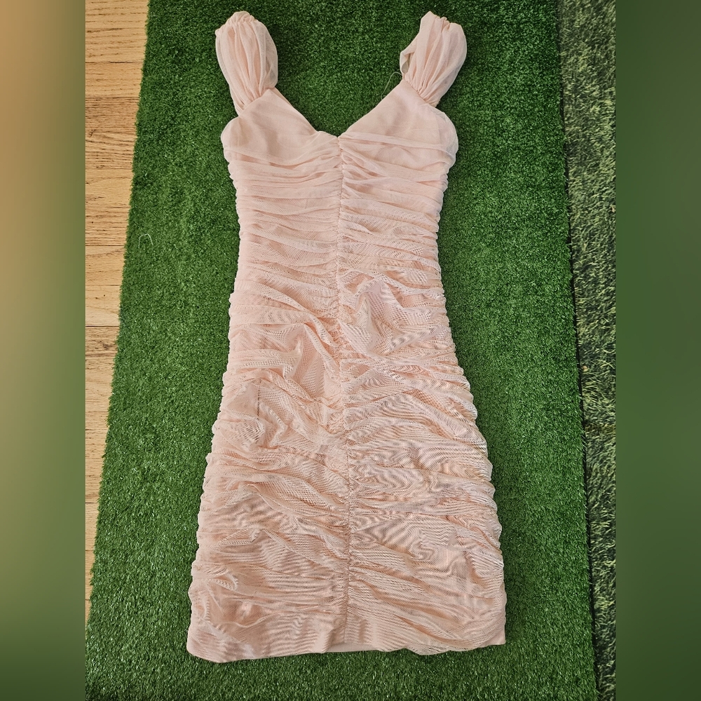 BCBG Generation Sweetheart Neck Ruched Dress (Size 6; Color Blush)